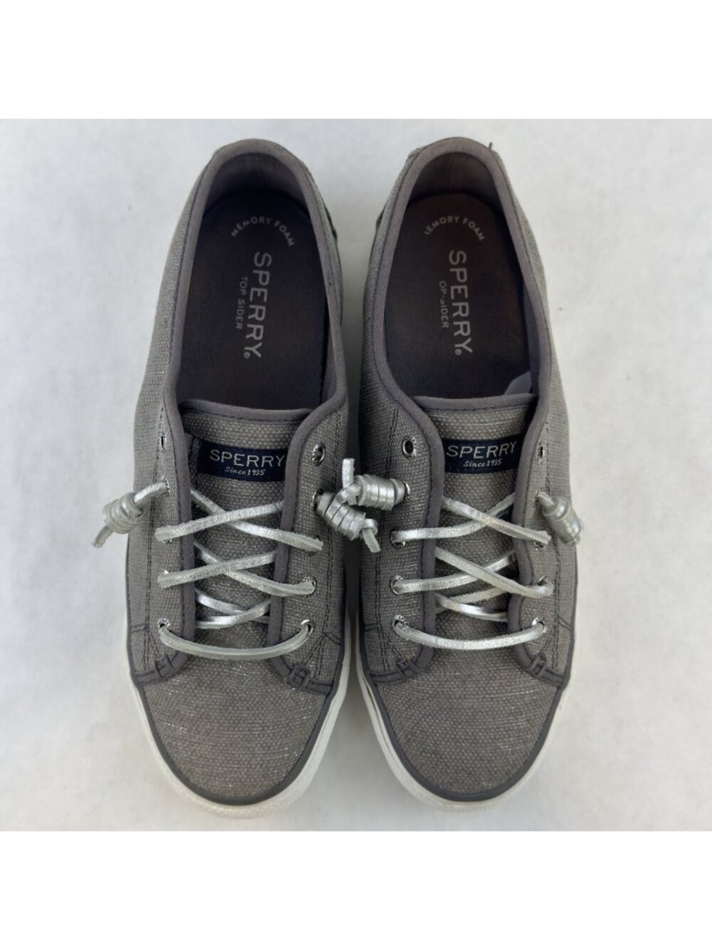 Sperry Seacoast Sneaker Womens Size 8M Canvas Metallic Silver Gray Boat Shoes